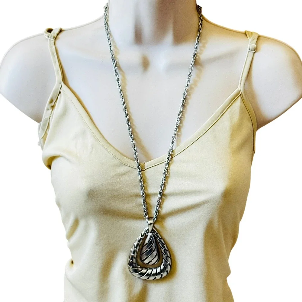 VTG Crown Trifari Modernist Necklace Bold Chunky Statement Silver MCM Openwork